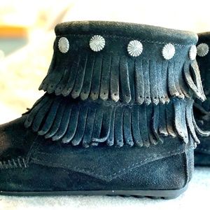 Black Leather Moccasin Booties